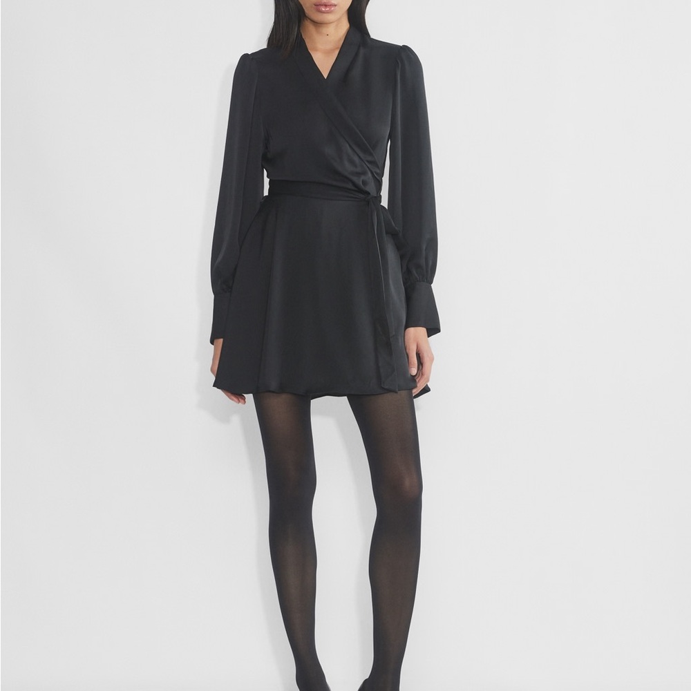 Aritzia Black Cocktail Dress with V-Neck and Bishop Sleeves